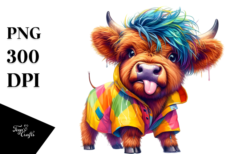 Goofy Baby Highlandcow with Raincoat PNG