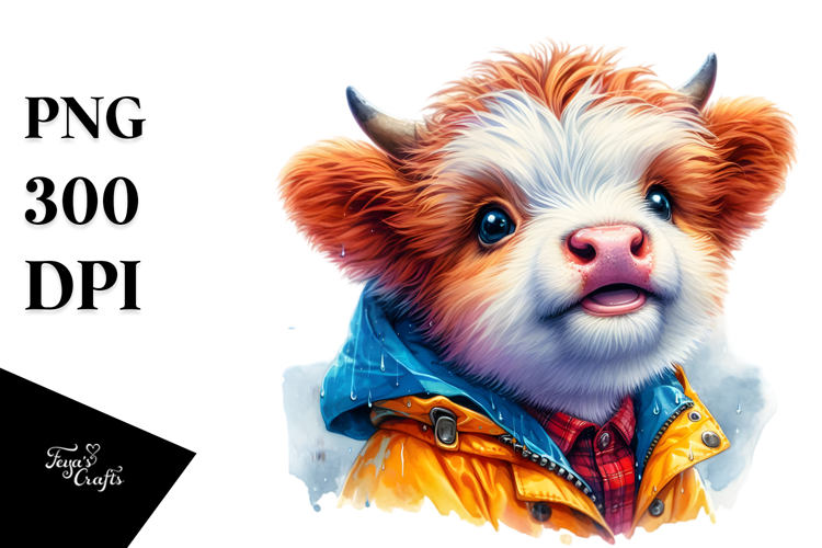 Goofy Baby Highlandcow with Raincoat PNG