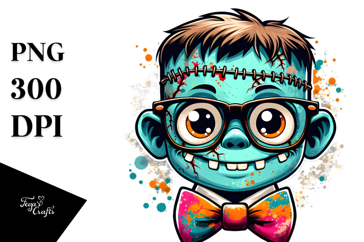 Funny Frankenstein Kid with Bow and Tie, Transparent PNG