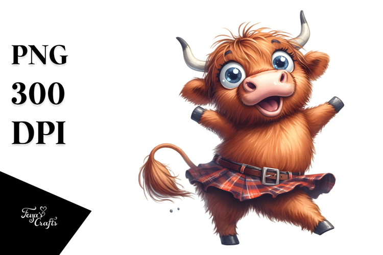 Whimsical Highland Cow Watercolor