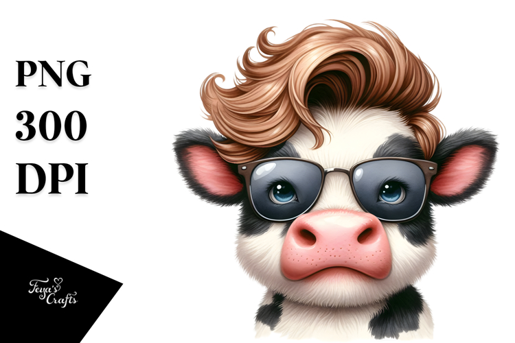 Funny Baby Cow with Expressive Face, PNG