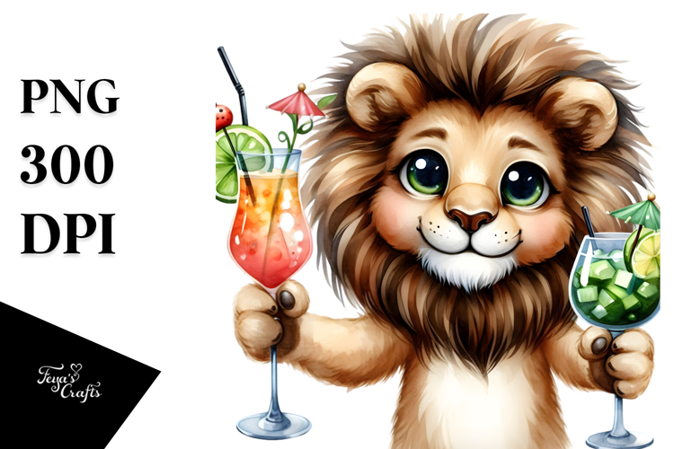 Cute Lion with Cocktails Clipart