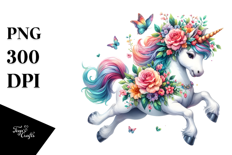 Cute Unicorn Dancing in Floral Wreath, Transparent PNG