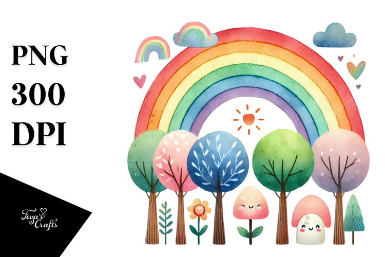 Cute Rainbow Trees PNG