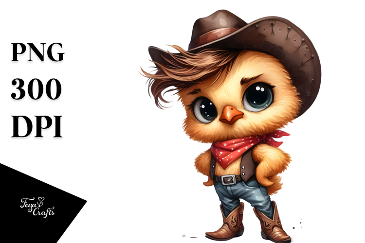 Watercolor Baby Chicken in Cowboy Boots | Clipart