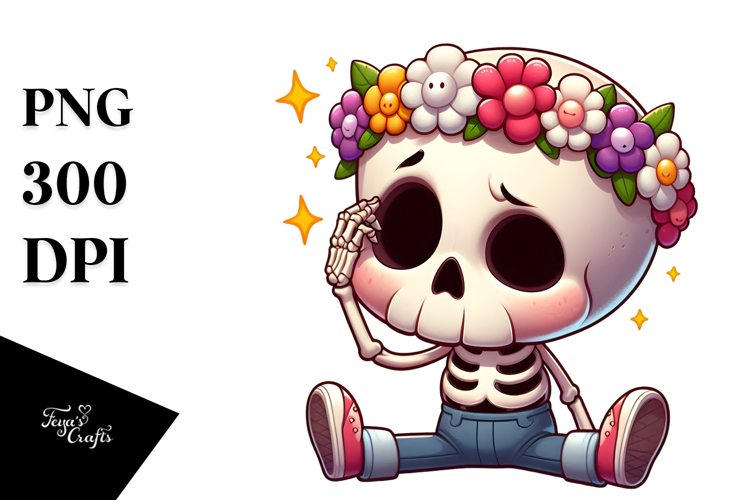 Cute Skull Flower Crown PNG example image 1