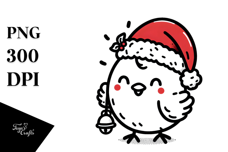 Chicken with Santa Hat Lineart PNG
