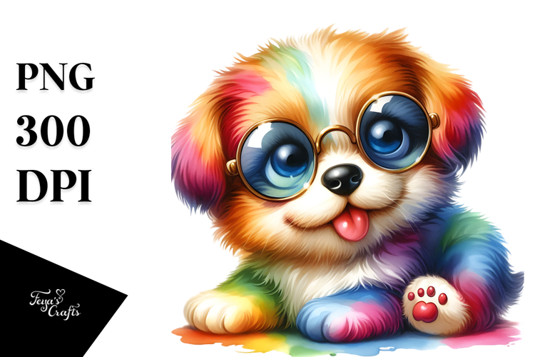 Cute Baby Dog in Watercolor Style PNG