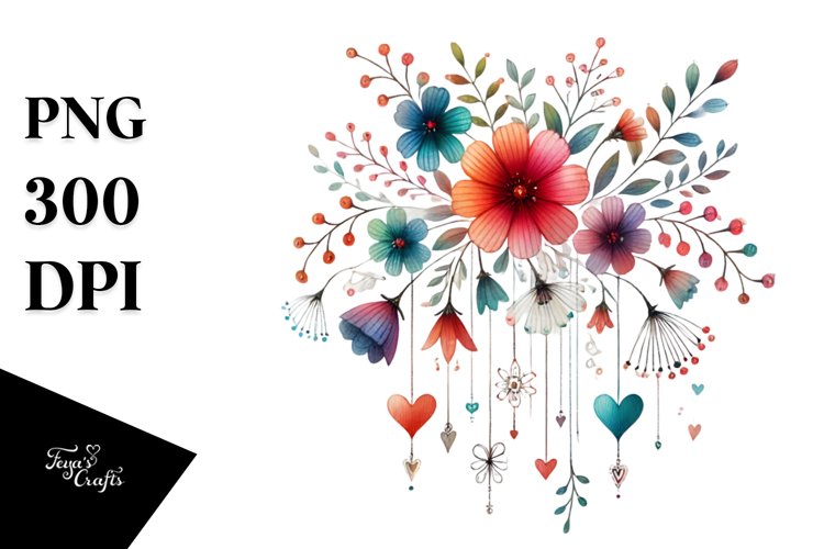 Adorned Flower with Hearts PNG