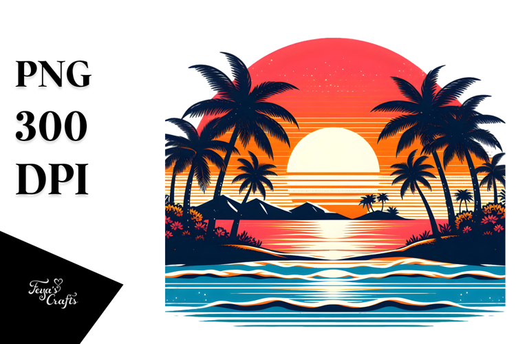 Retro Tropical Island Sunset Clipart