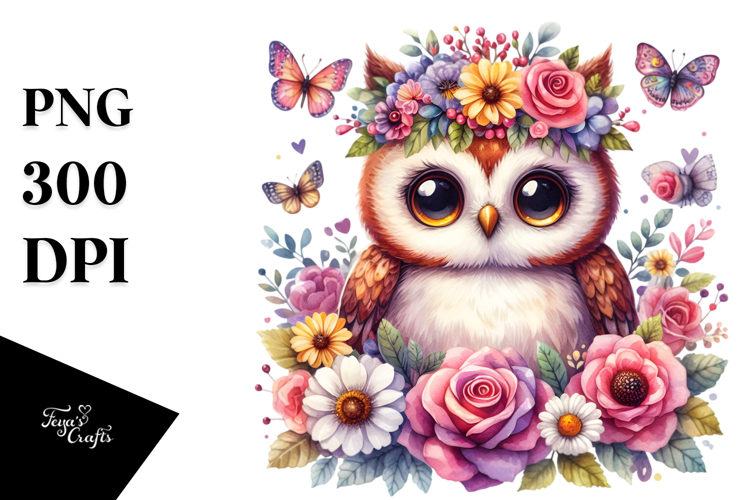 Vibrant Owl Flower Crown | Sublimation | Clipart