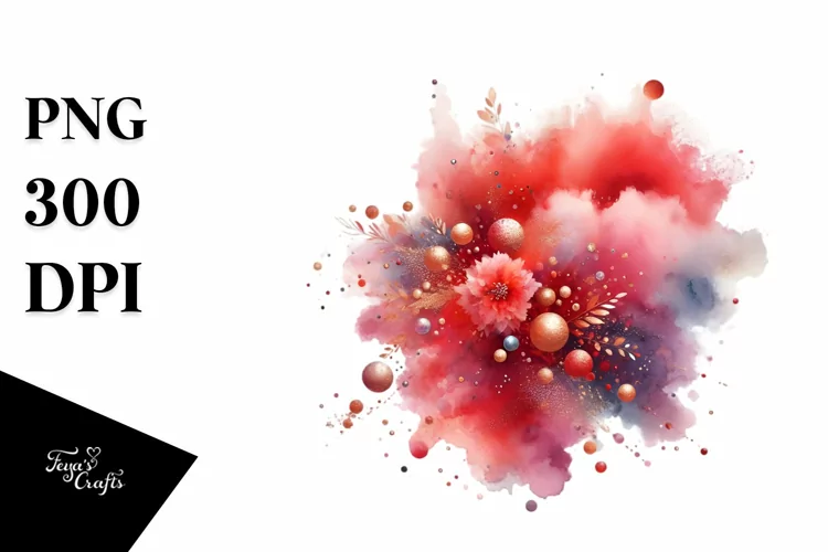 Colorful Redish Watercolor Splash with Metallic Insertions |