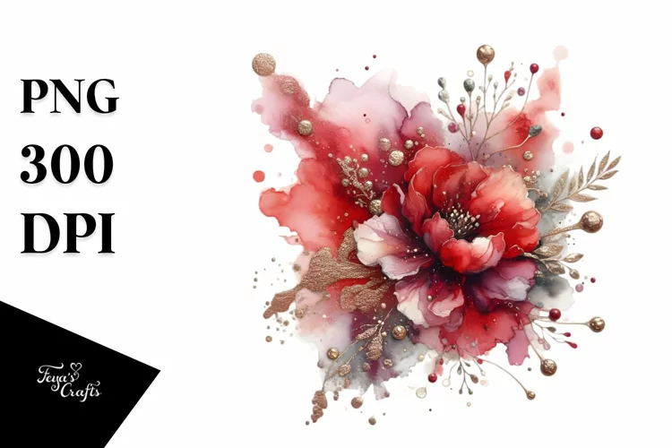 Colorful Redish Watercolor Splash with Metallic Insertions |