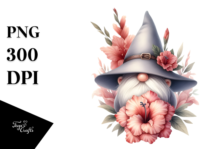 Watercolor Cute Gnome with Gladiolus PNG