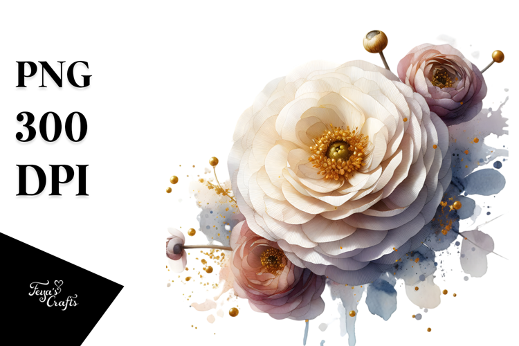 Abstract Ranunculus with Golden Inserts PNG