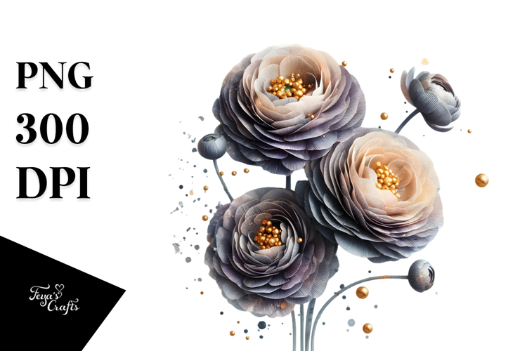 Abstract Ranunculus with Golden Inserts PNG