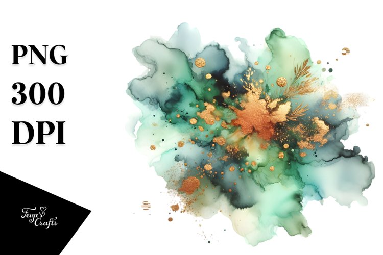 Colorful Greenish Watercolor Particles with Golden Foil |