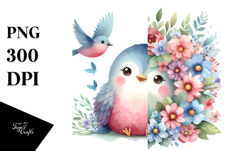Cute Bird Flowers, PNG