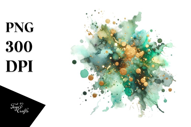 Colorful Greenish Watercolor Particles with Small Golden