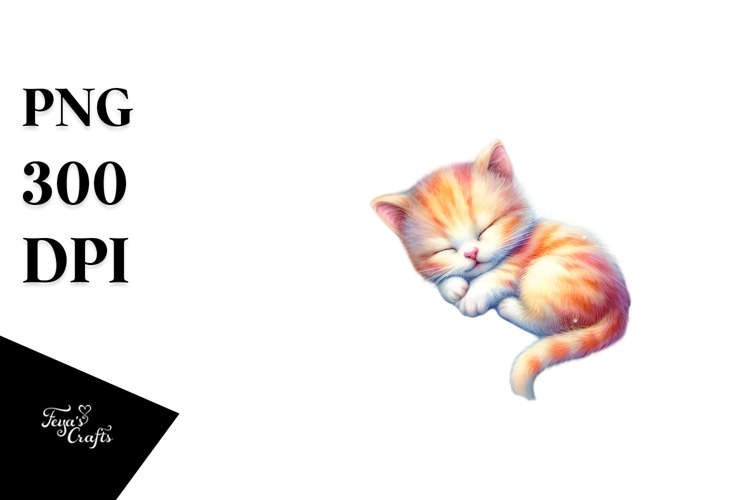 Napping Baby Cat on Moon, Whimsical PNG