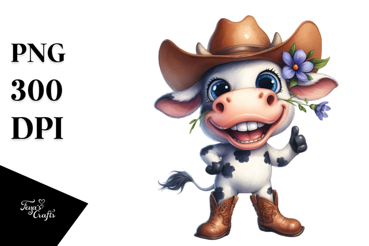 Cow with Big Eyes and Cowboy Boots | Clipart