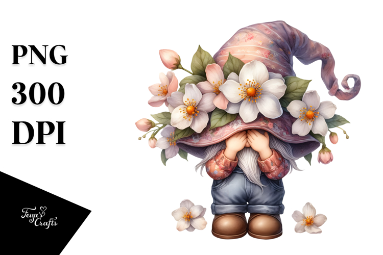 Cute Gnome with Jasmine PNG