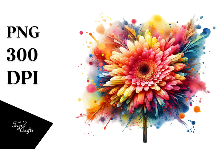 Abstract Colorful Gerbera, Watercolor Splash PNG
