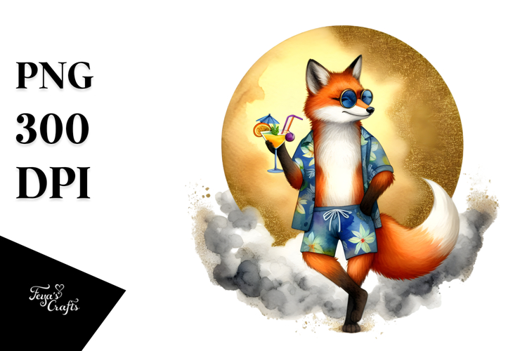 Funky Fox with Cocktail, High-Res PNG example image 1