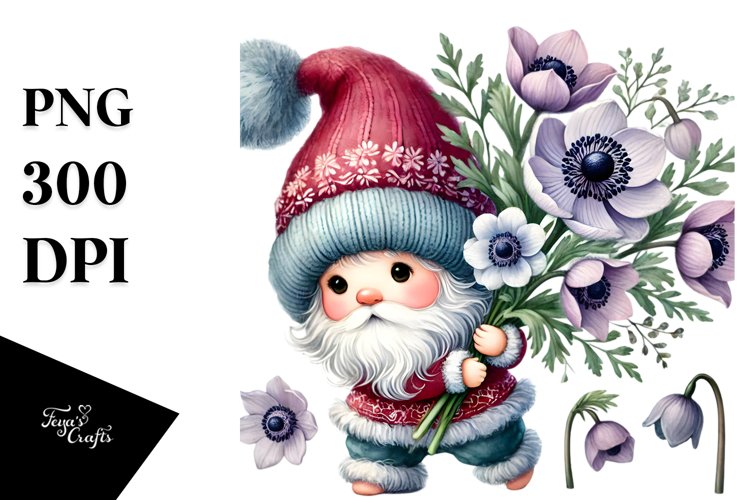 Baby Gnome Anemone Floral Ornament PNG