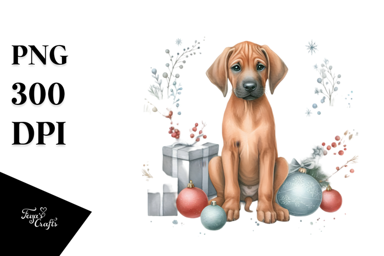 Cute Rhodesian Ridgeback with Christmass Decorations PNG