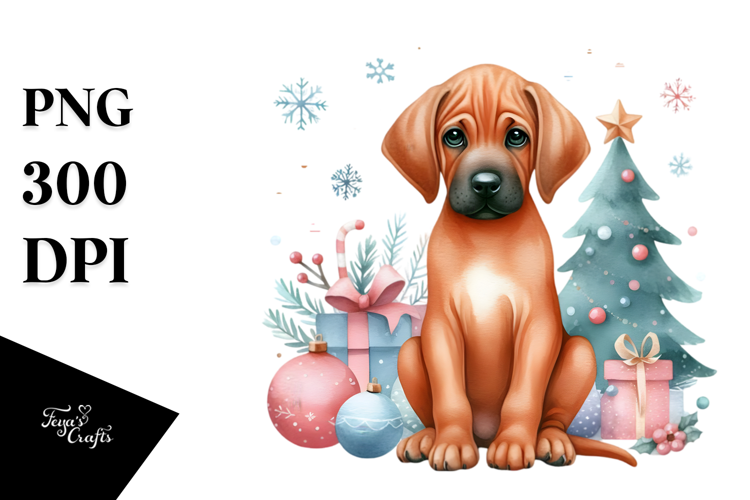 Cute Rhodesian Ridgeback with Christmass Decorations PNG