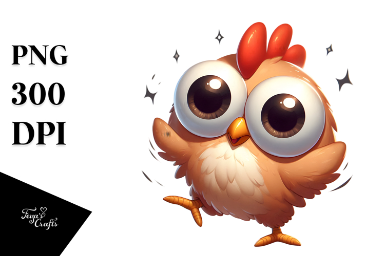 Playful Cartoon Chicken with Anime Eyes PNG
