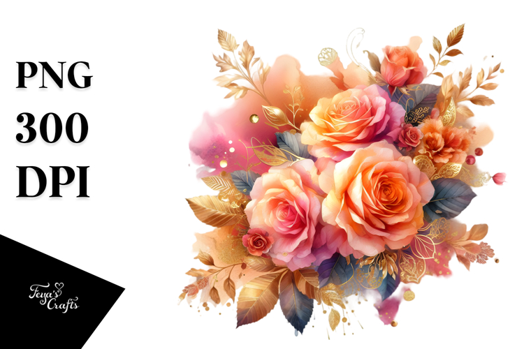 Vibrant Orange Rose PNG with Gold Insertions