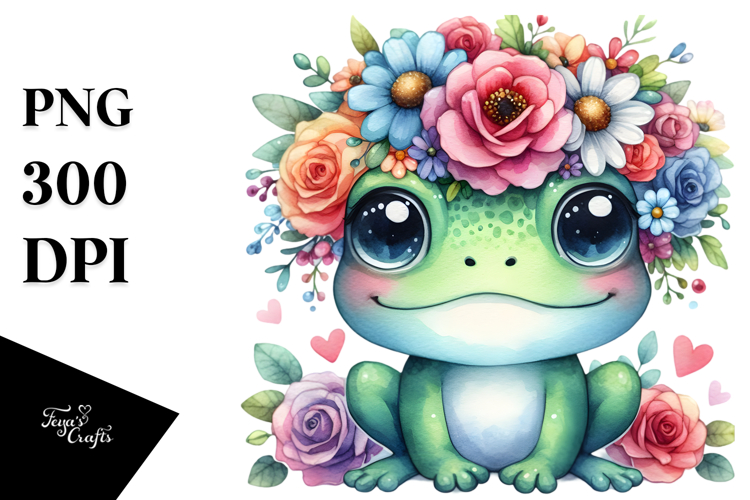 Colorful Frog Flower Crown Clipart