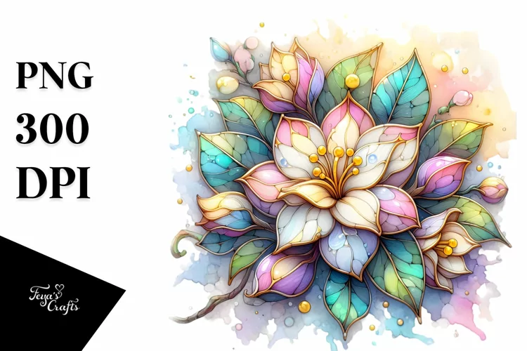 detailed Vibrant Pastel Gardenia Stained PNG