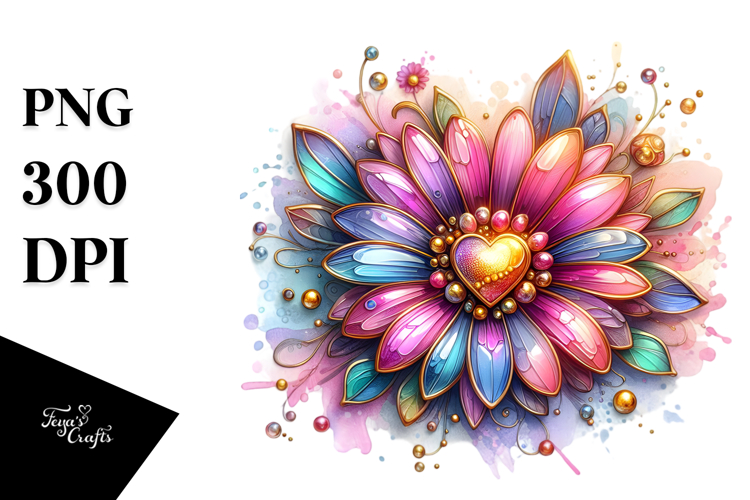 Glossy Heart Daisy PNG