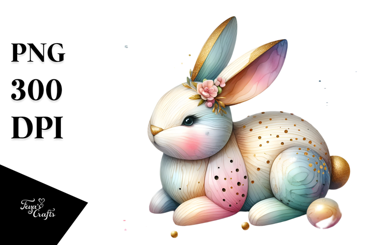 Wooden Bunny with Golden Inserts, PNG