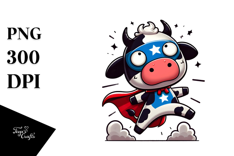 Goofy Cow with Superhero Cape PNG
