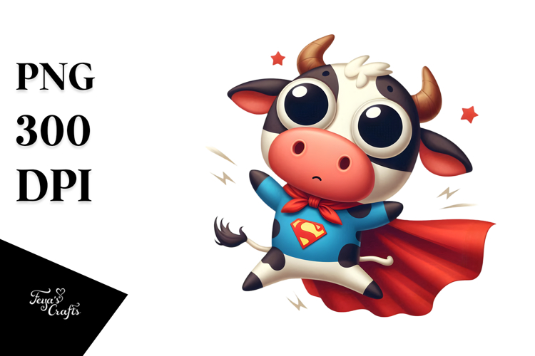 Goofy Cow with Superhero Cape PNG