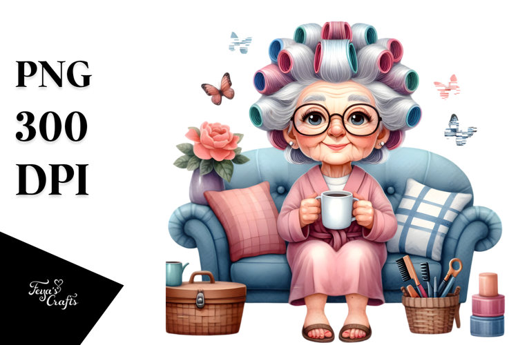 Old Lady Character Couch Clipart