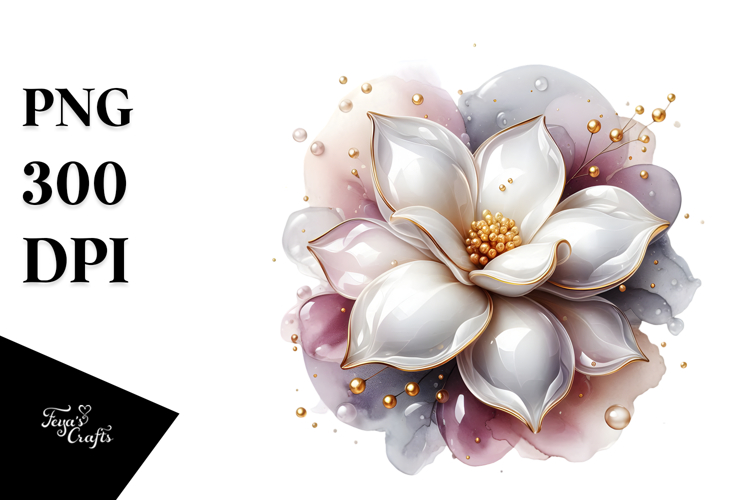 Glossy Gardenia with Golden Insertions, PNG