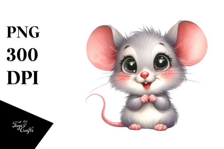 Baby Mouse Portrait Big Eyes Excited Sublimation Clipart