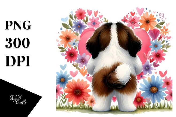 Doodled Flower Saint Bernard Heart Tail Unite PNG