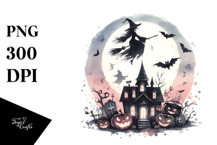 Washed Watercolor Style Witch PNG