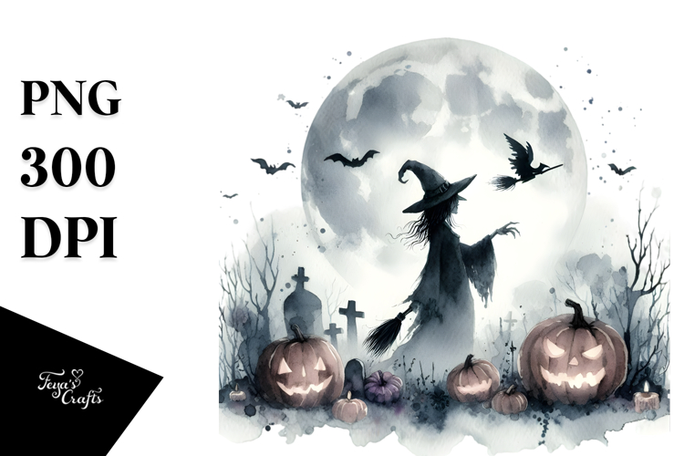 Washed Watercolor Style Witch PNG