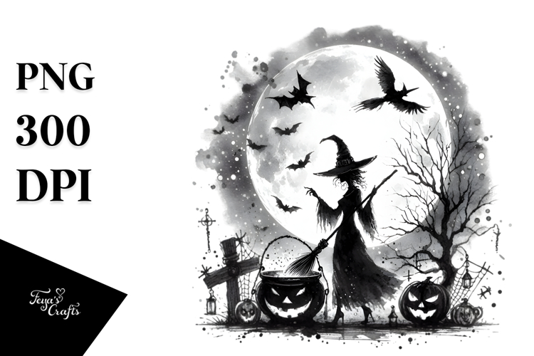 Washed Watercolor Style Witch PNG