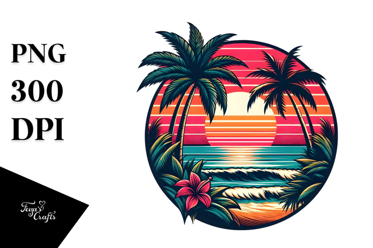 Retro Tropical Beach Sunset Clipart