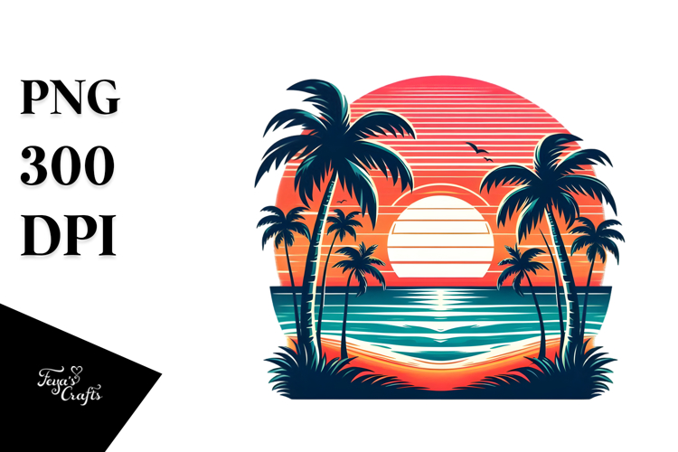 Retro Tropical Beach Sunset Clipart