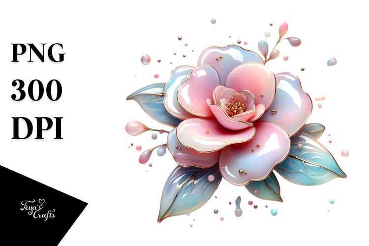 Glossy Camellia with Watercolor Splash PNG