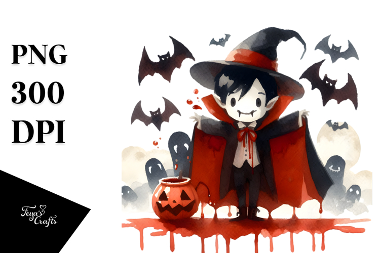 Simple Funny Halloween Clipart with Vampire PNG